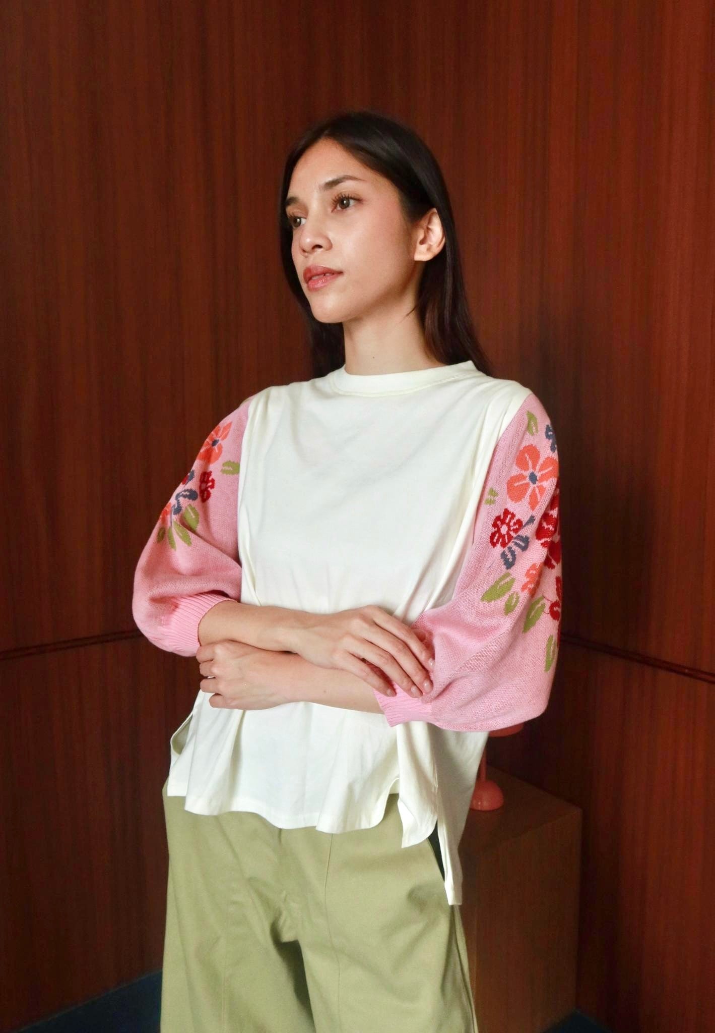 NONAETAL Milla T-Shirt Knit Short Sleeve Broken White - Pink