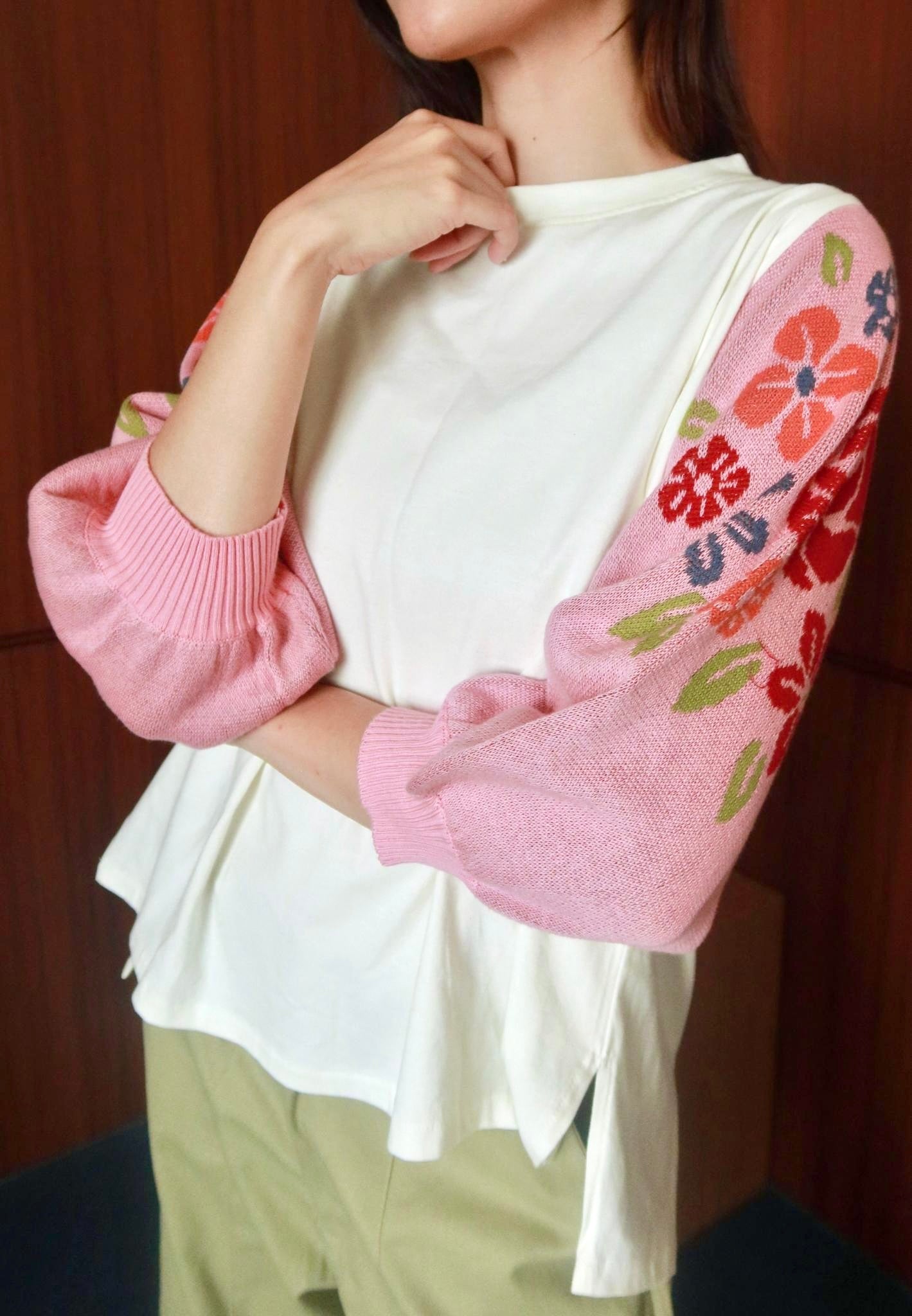 NONAETAL Milla T-Shirt Knit Short Sleeve Broken White - Pink