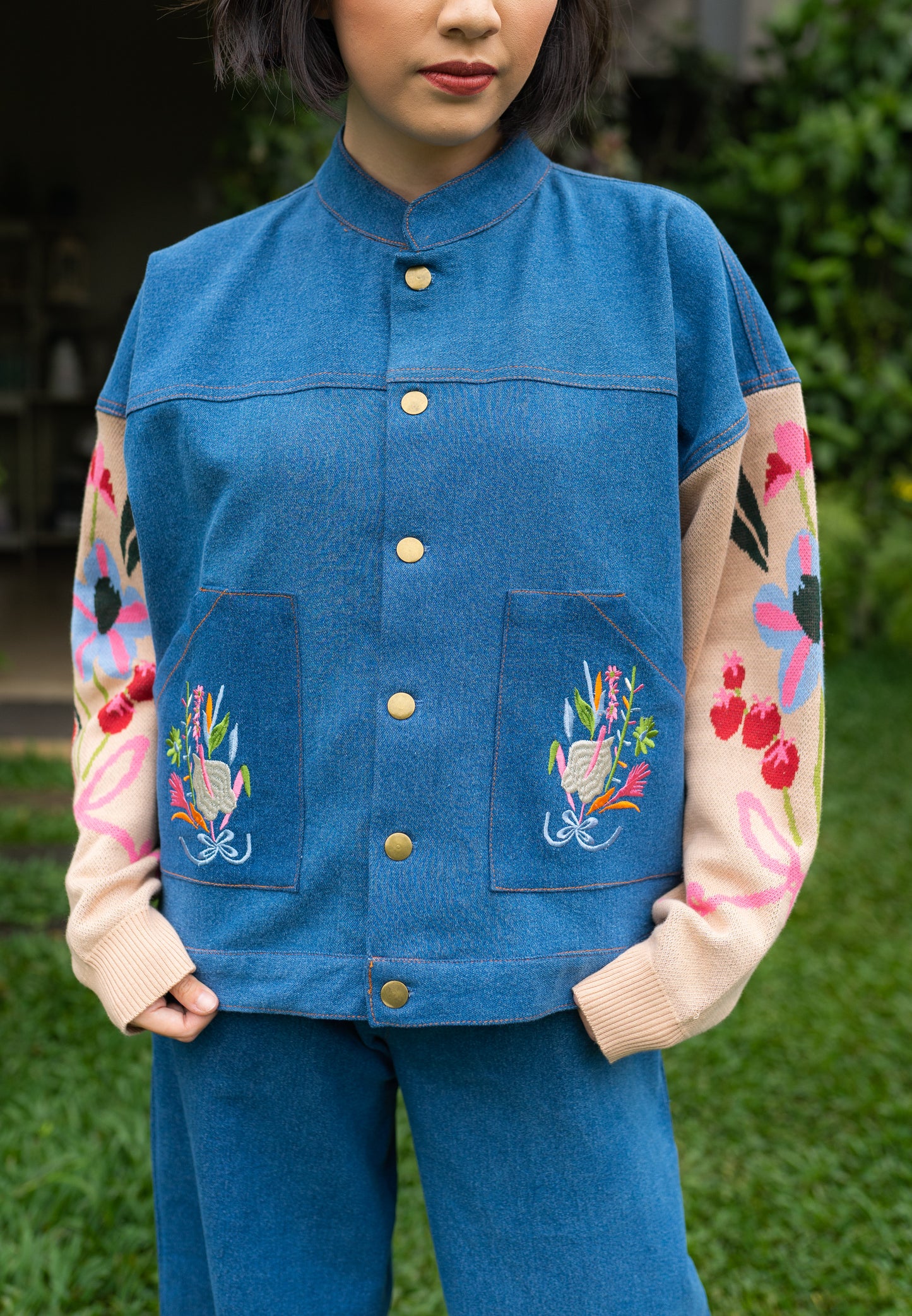 NONAETAL X SMITTEN Harajuku Jacket Floral Denim Blue