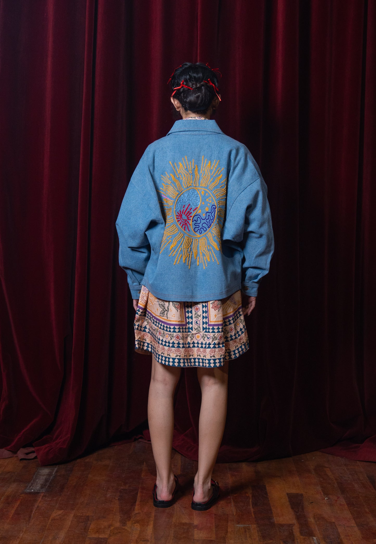 NONAETAL X DIANABLE Phoenix Embroidery Jacket Light Blue Denim