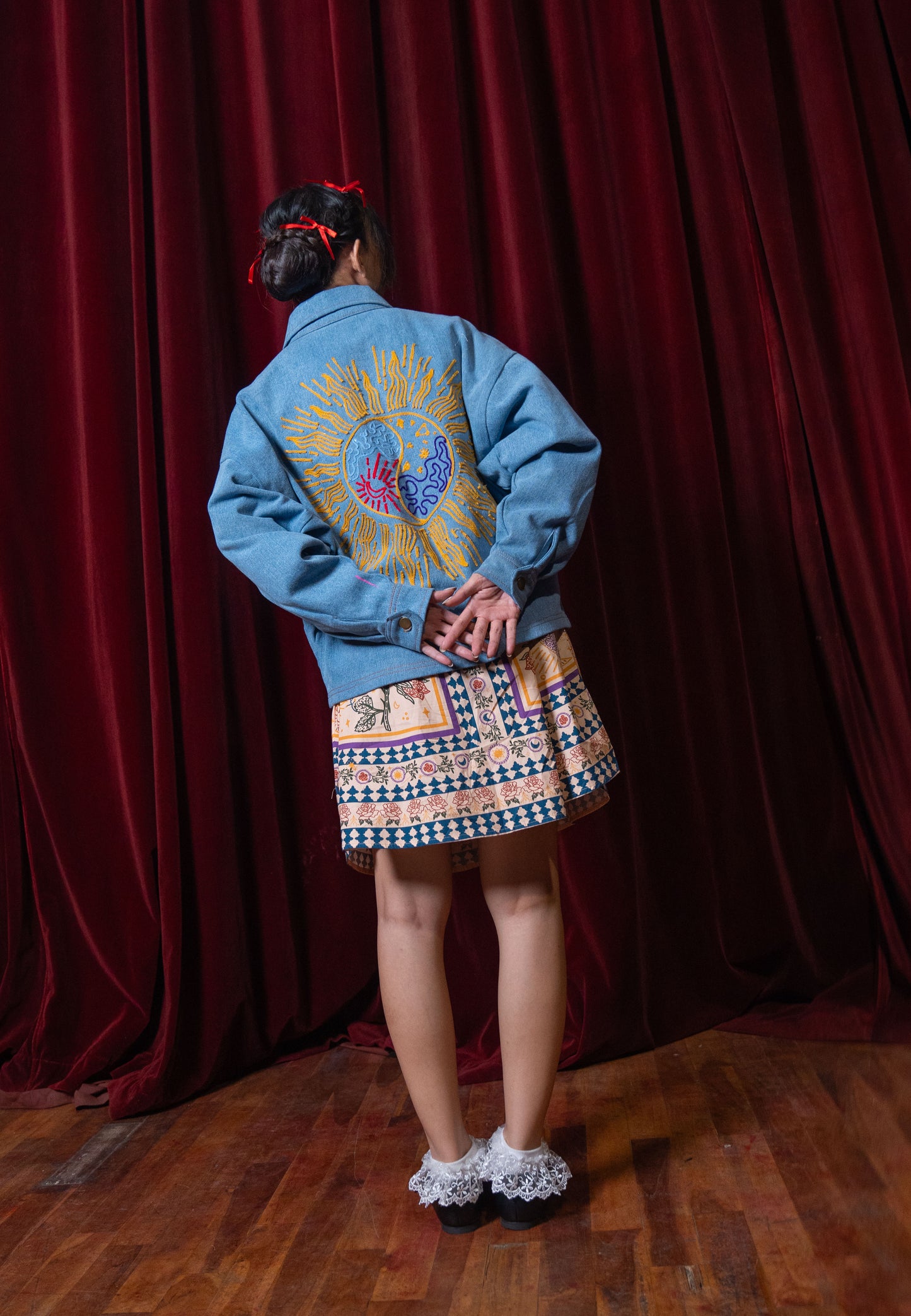 NONAETAL X DIANABLE Phoenix Embroidery Jacket Light Blue Denim