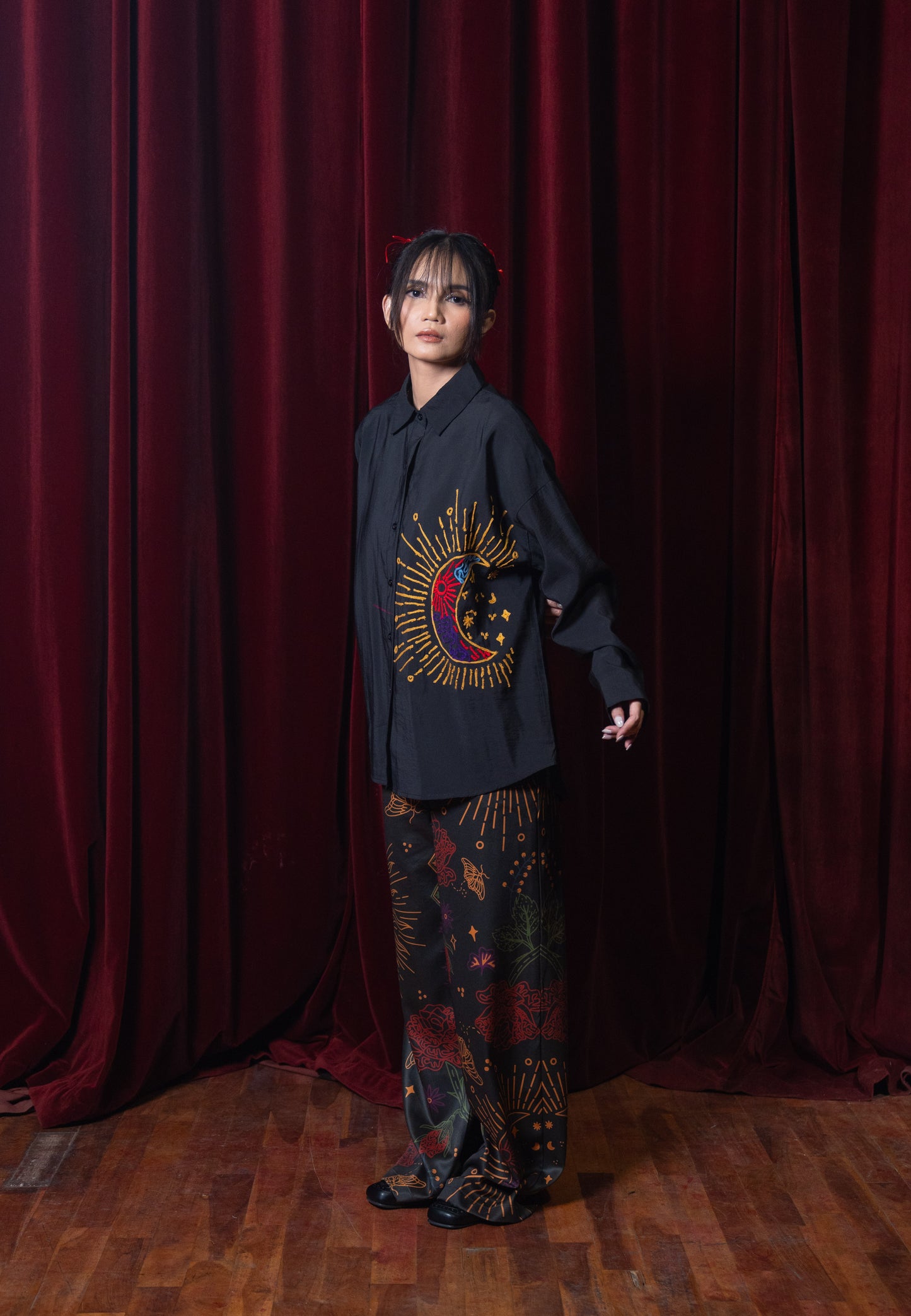 NONAETAL X DIANABLE Phoenix Embroidery Shirt Black