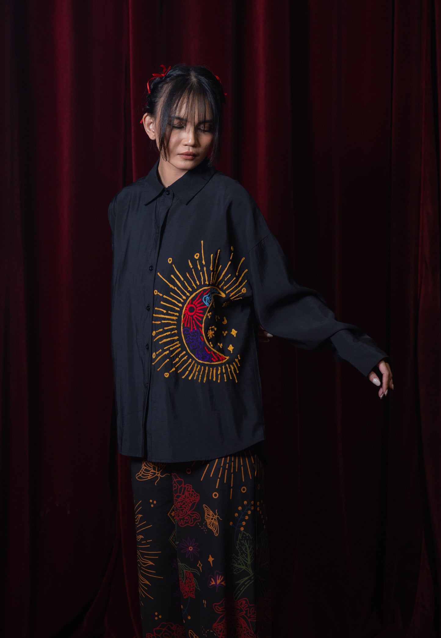 NONAETAL X DIANABLE Phoenix Embroidery Shirt Black