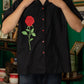 NONA Jemima Embro Rose Shirt Short Sleeve Black