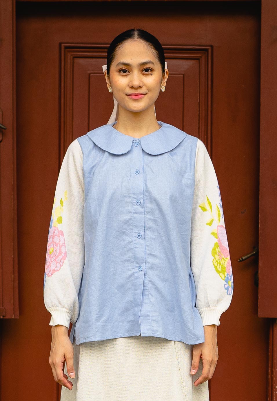 NONAETAL Celosia Garden Top Long Sleeve Sky Blue