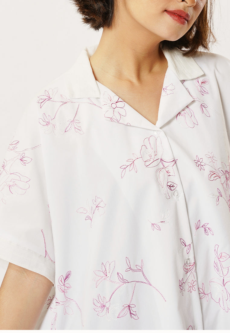 NONA Ivy Embroidered Lace Top Short Sleeve White