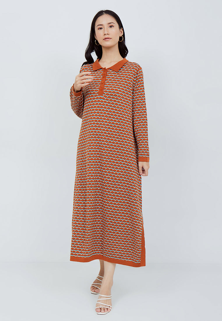 NONA Peony Knit Dress Terracotta