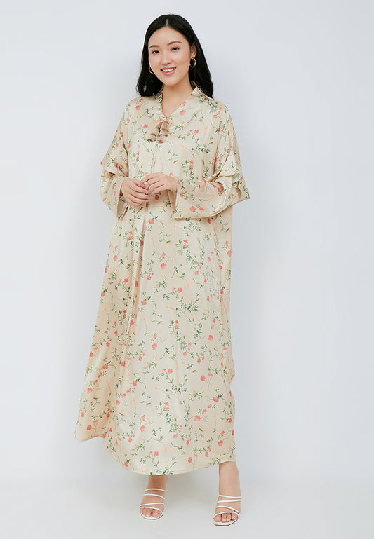 NONA Raya Abaya Dress Long Sleeve Cream