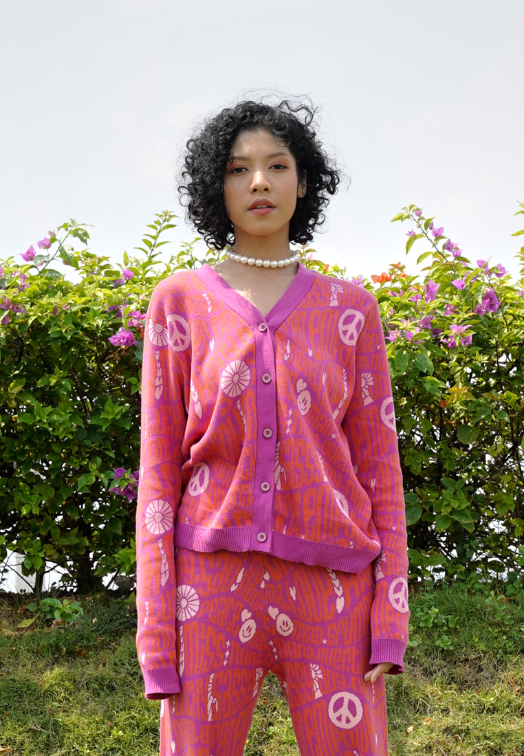 NONA Happy Knit Cardigan Pink Punch
